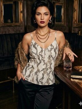 InWear Python Neutral Cami Top Blouse 6 NWT evening cocktail date night